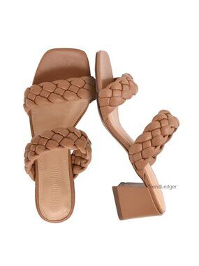 Braided Block Heel Slip-On Sandals with Memory Foam and Vegan Leather